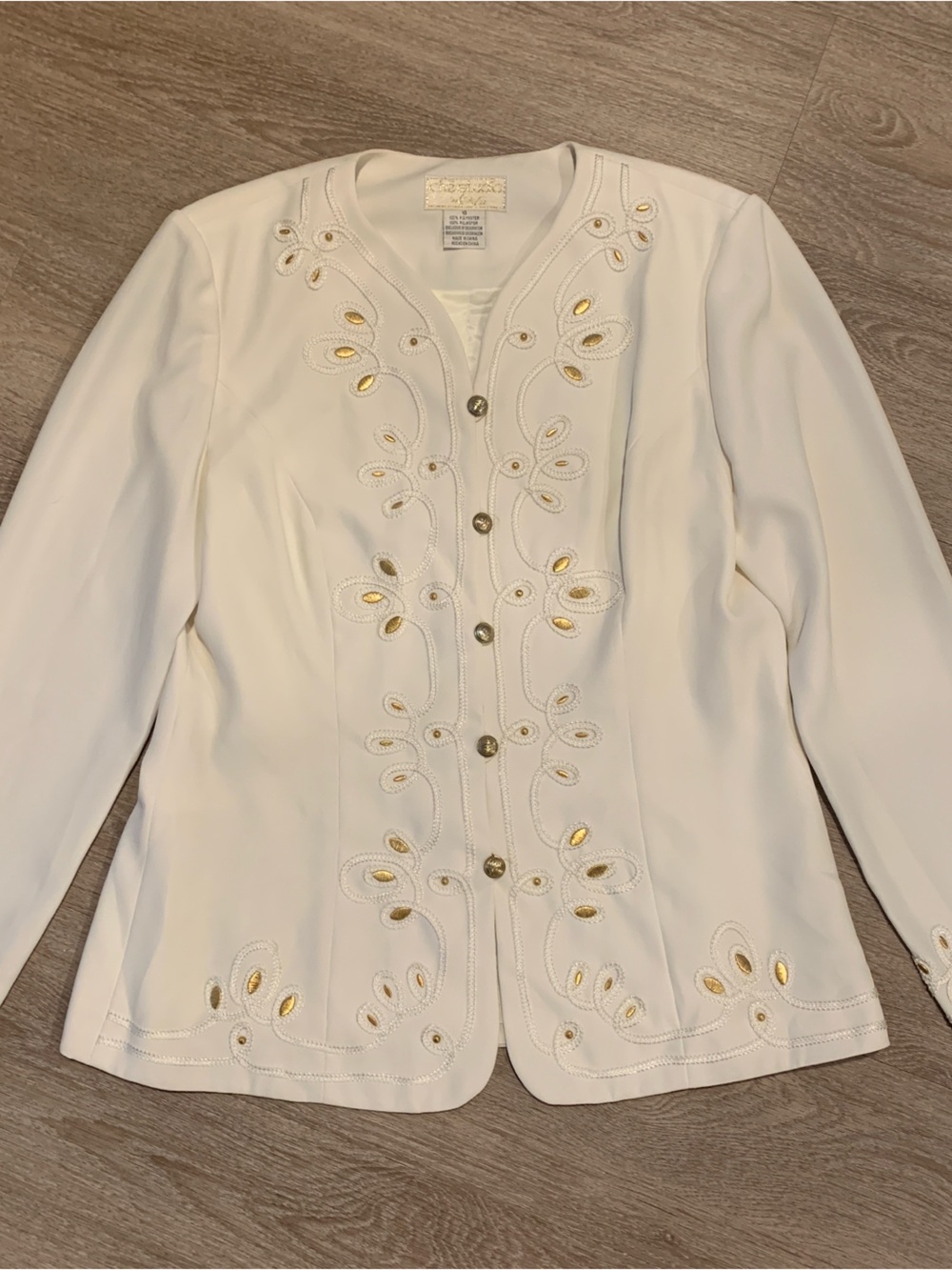 Che Studio by Kathy Lee White & Gold Jacket Size 10